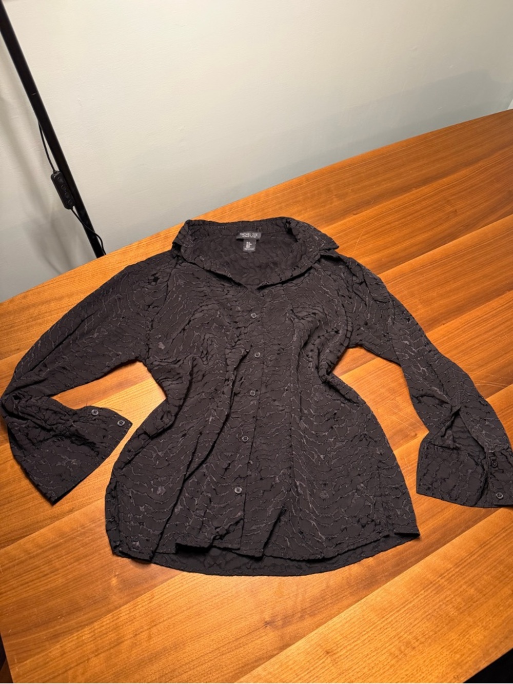 Rachel Zoe Black Textured Button-Down Blouse